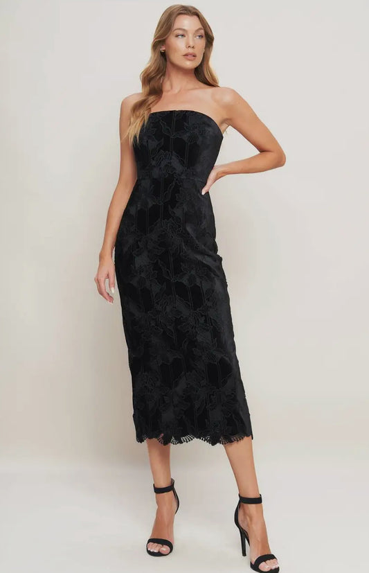 A Woven Velvet Lace Midi Dress