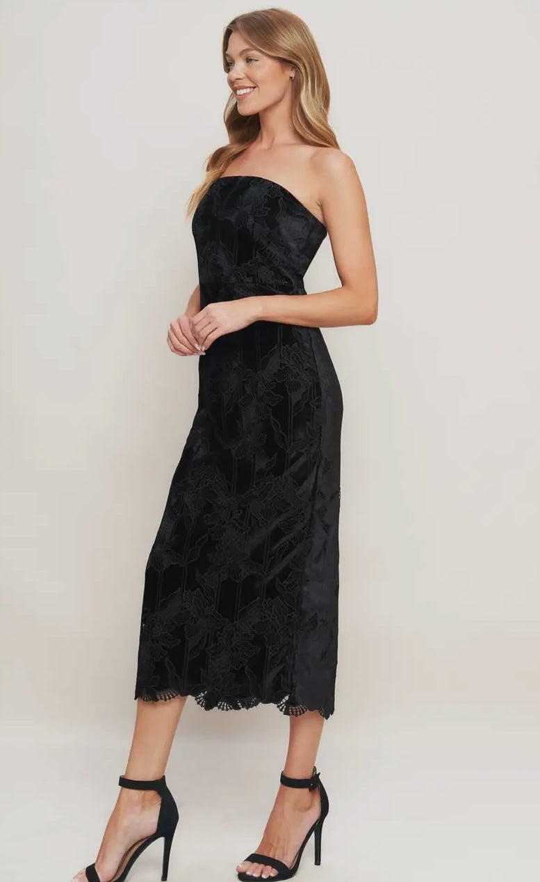 A Woven Velvet Lace Midi Dress