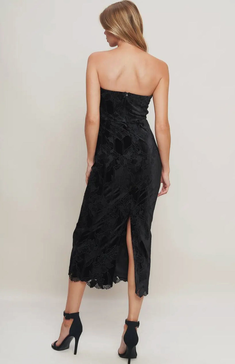 A Woven Velvet Lace Midi Dress