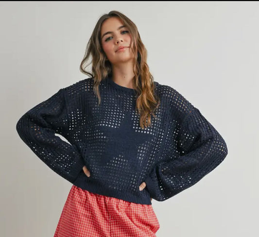 Crew Neck Crochet Sweater