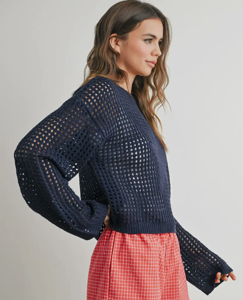 Crew Neck Crochet Sweater