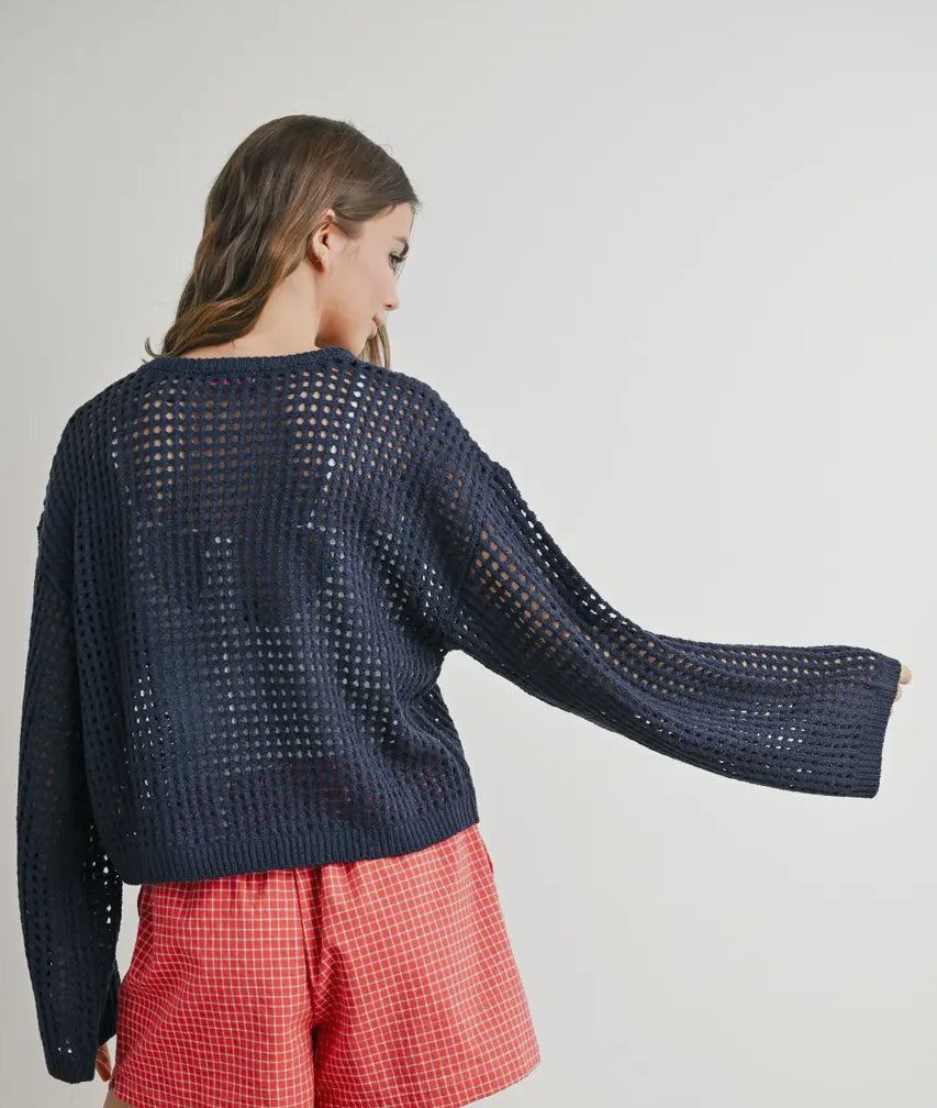 Crew Neck Crochet Sweater