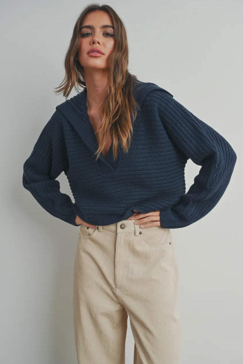 Fall Drama Collar V Neck Sweater