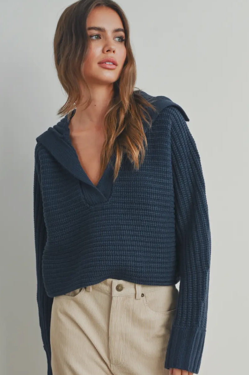 Fall Drama Collar V Neck Sweater