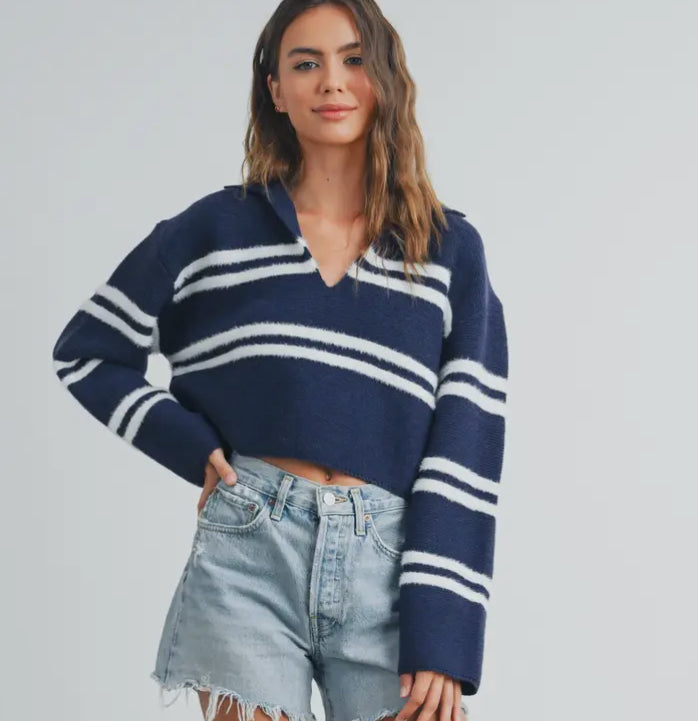 Stripe Crop Collar Sweater