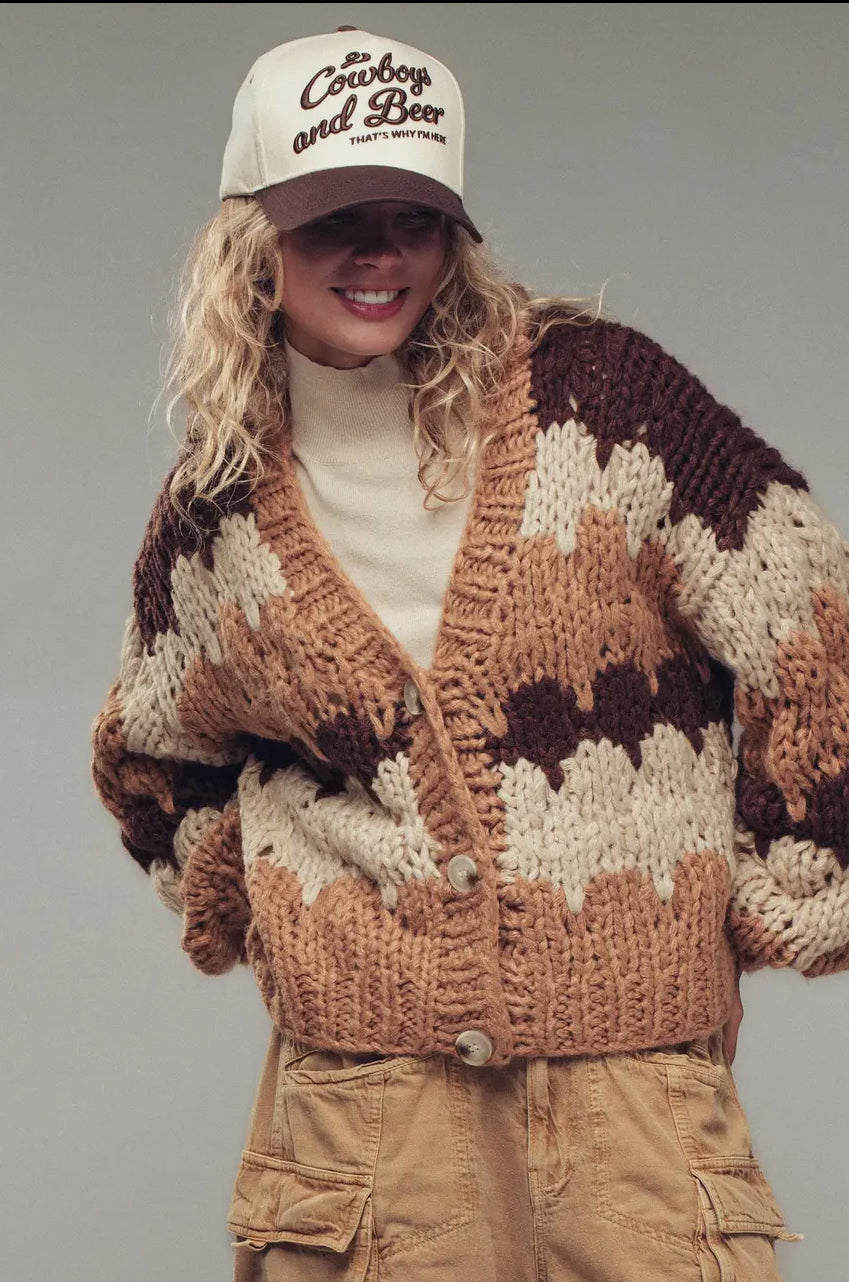 Chevron Chunky Knit Cardigan