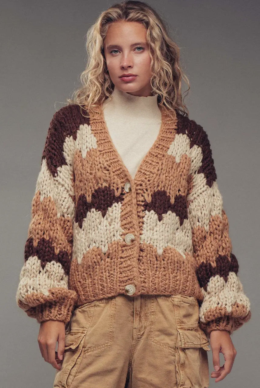 Chevron Chunky Knit Cardigan