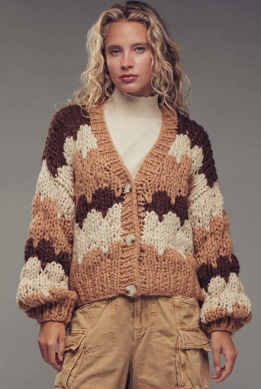 Chevron Chunky Knit Cardigan