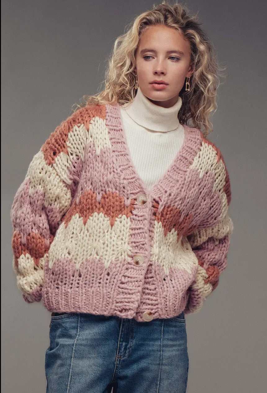 Chevron Chunky Knit Cardigan