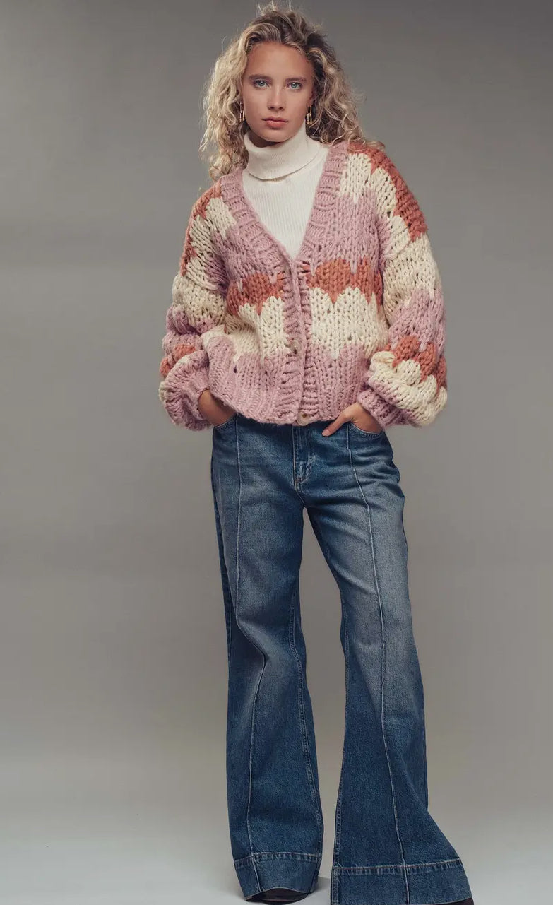 Chevron Chunky Knit Cardigan