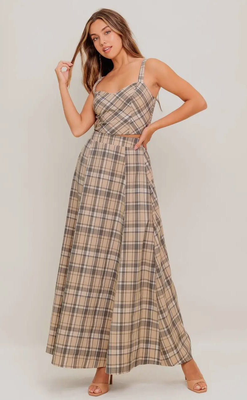 Woven Plaid Maxi Skirt