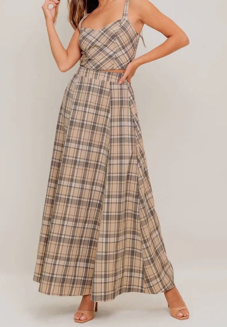 Woven Plaid Maxi Skirt