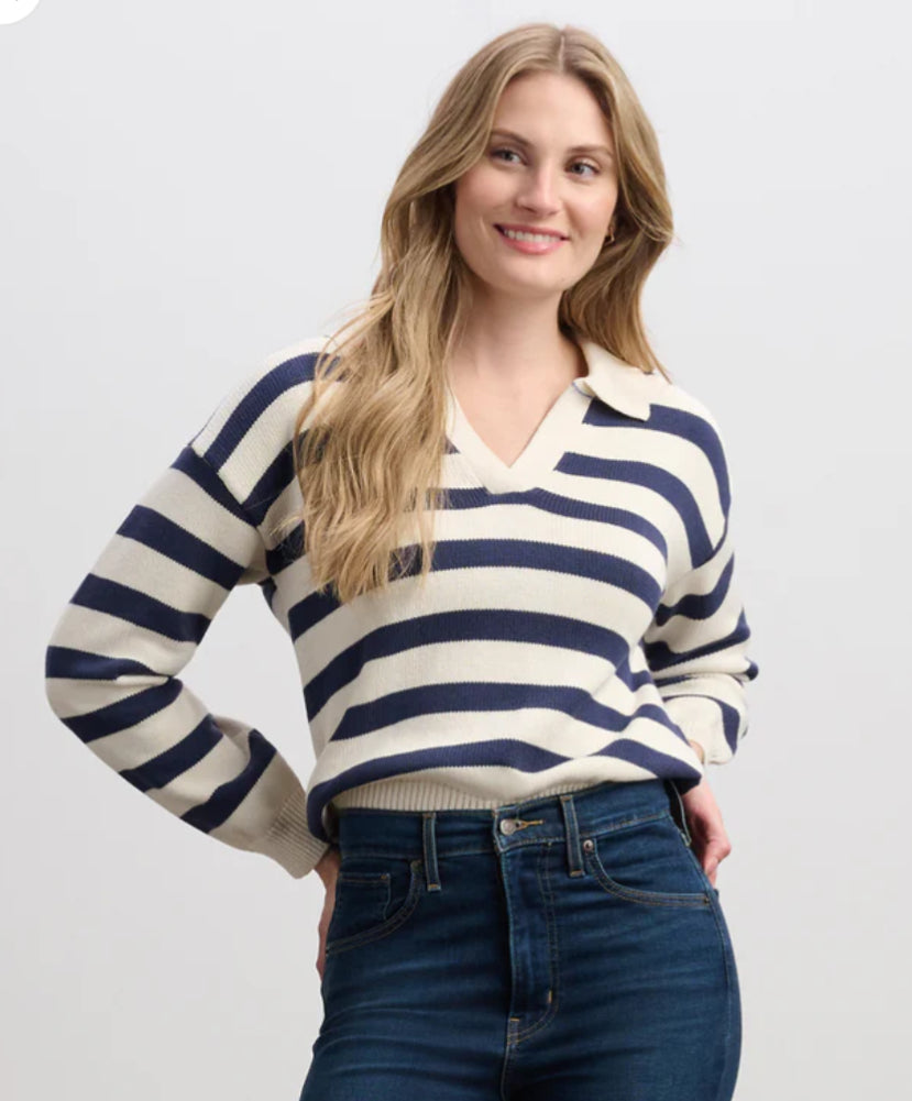 Johnny Collar Sweater Nautical Stripes
