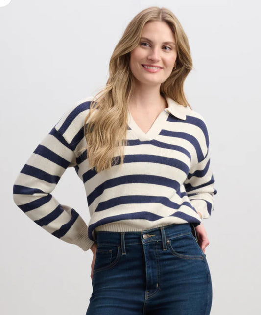 Johnny Collar Sweater Nautical Stripes