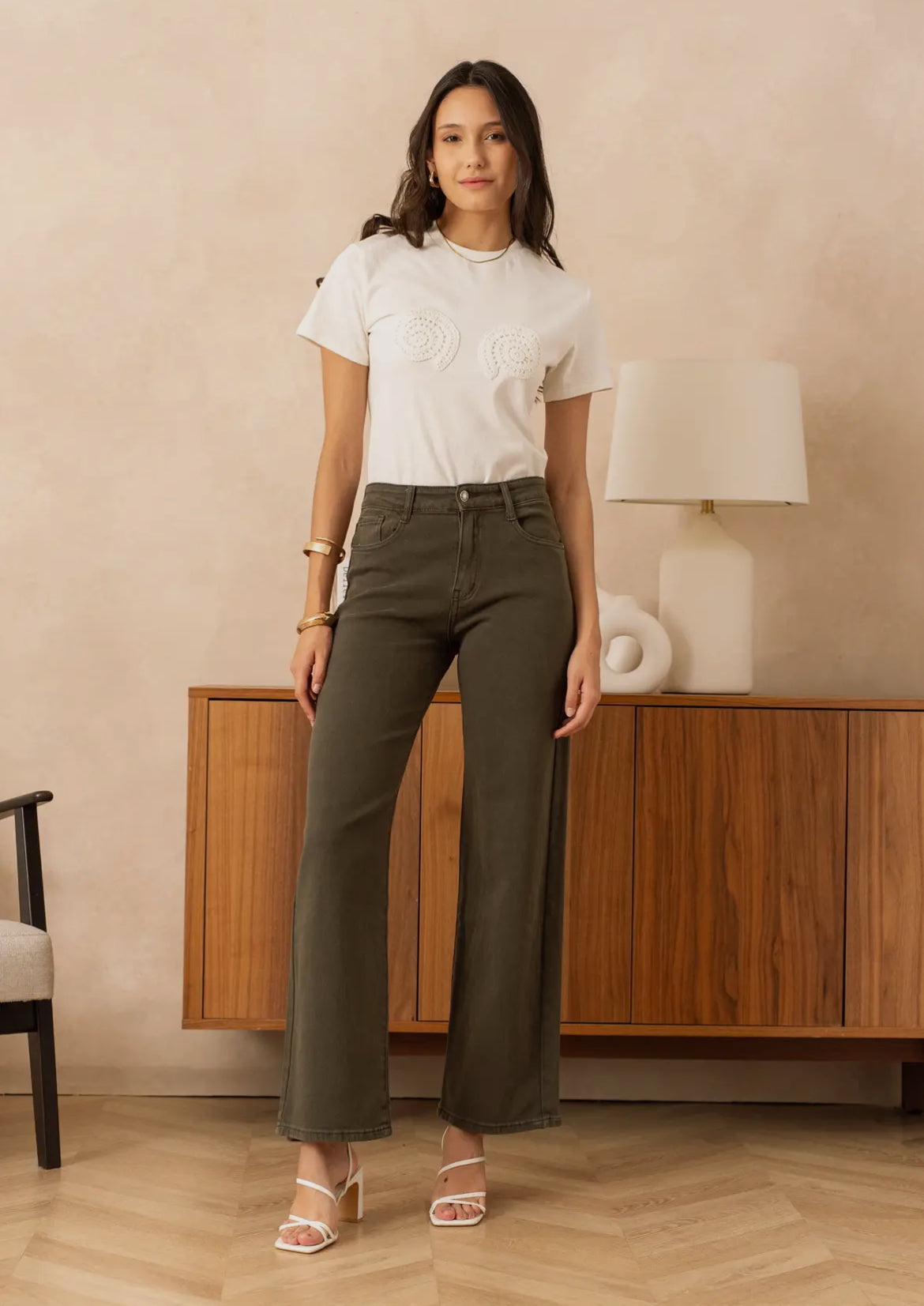 Khaki Denim wide leg