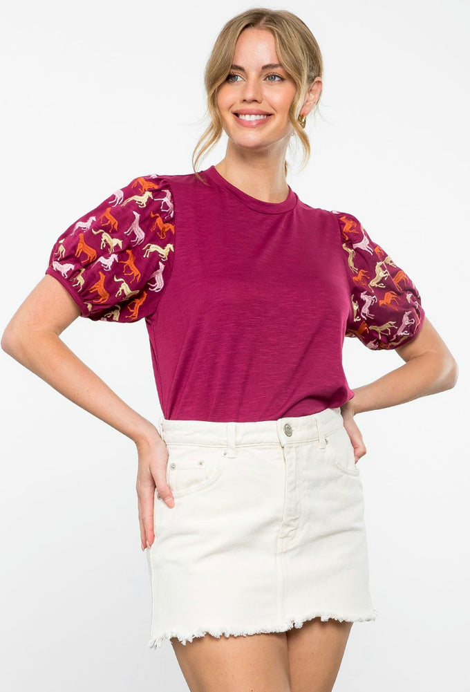 Embroidered “Horse Print”Top