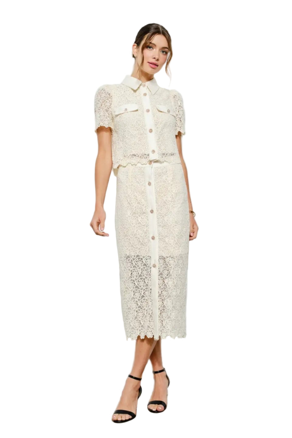 Puff Short Sleeve Lace Shirt