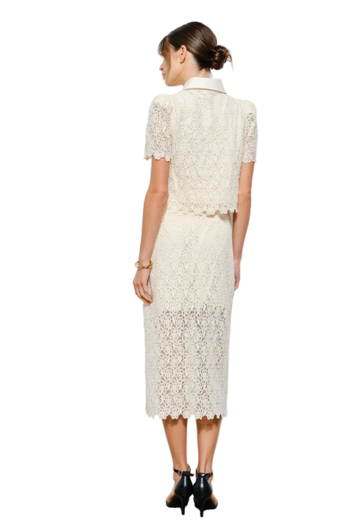 Puff Short Sleeve Lace Shirt