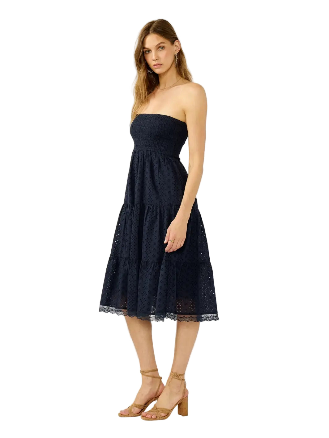 Smocked Bust Tiered Eyelet Dress