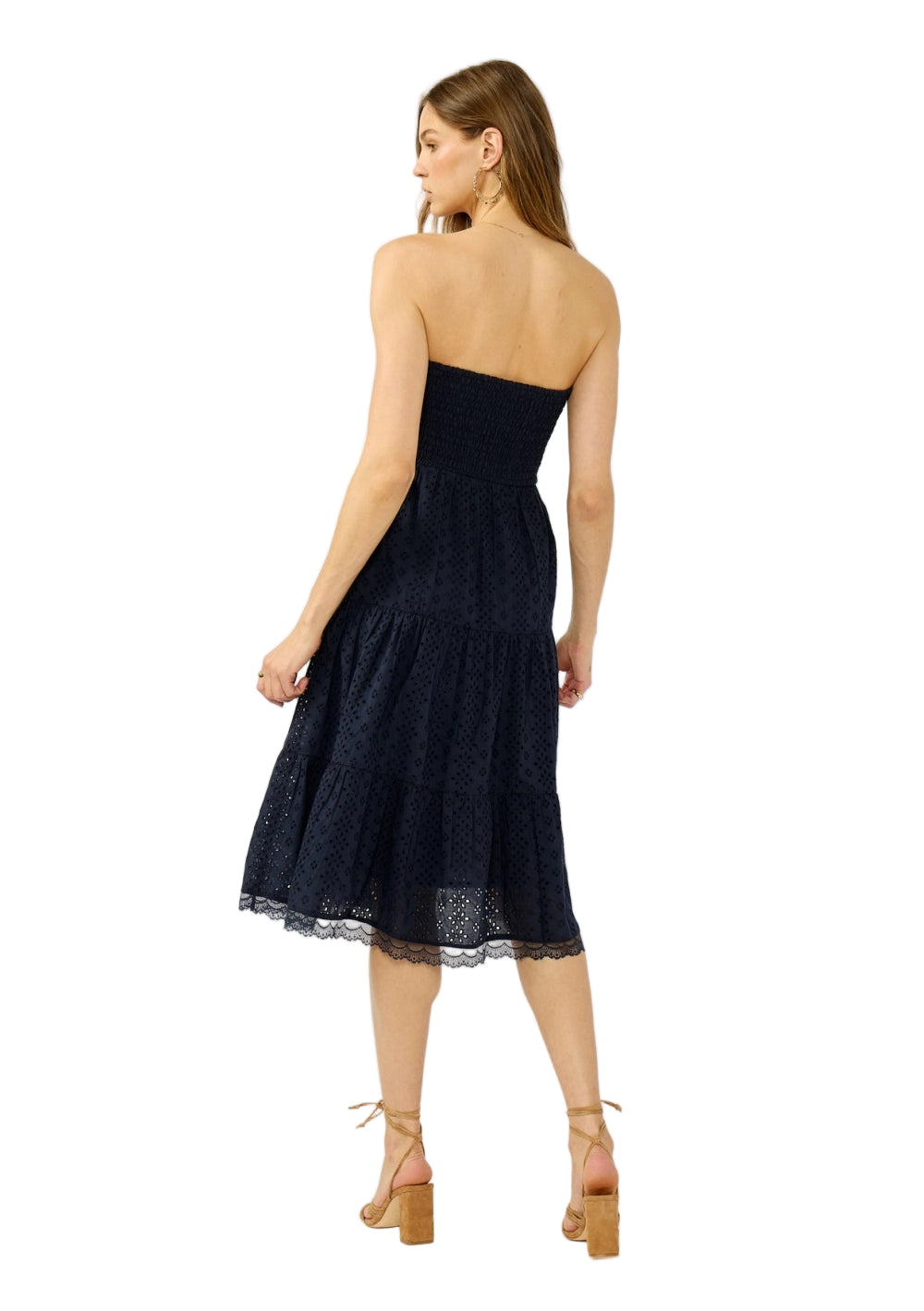 Smocked Bust Tiered Eyelet Dress