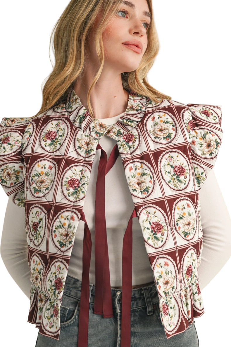Flutter Sleeve Floral Puff Vest