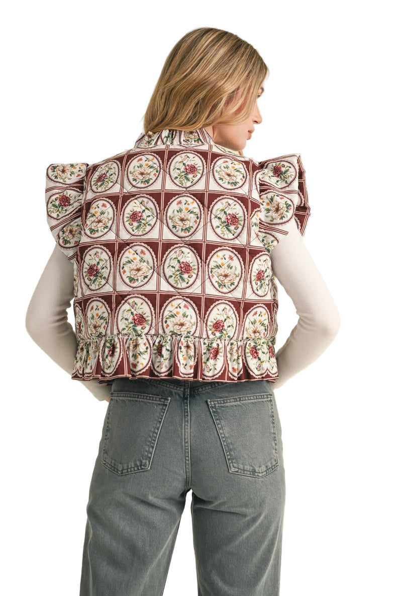 Flutter Sleeve Floral Puff Vest