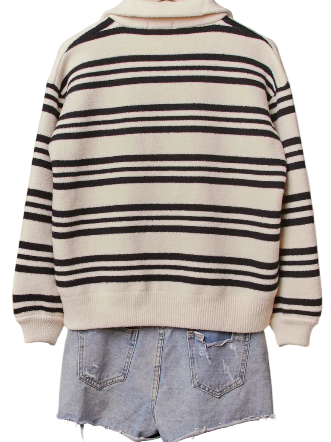 Striped High Neck Knit Zip Up Jacket