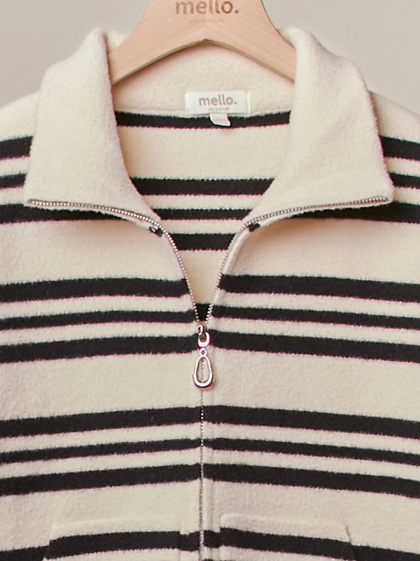 Striped High Neck Knit Zip Up Jacket