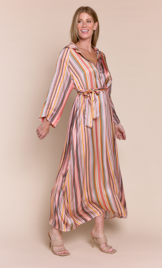 Stripe Satin Maxi Dress