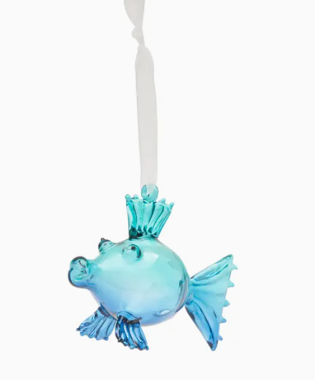 Christmas Blue Fish Glass Ornament