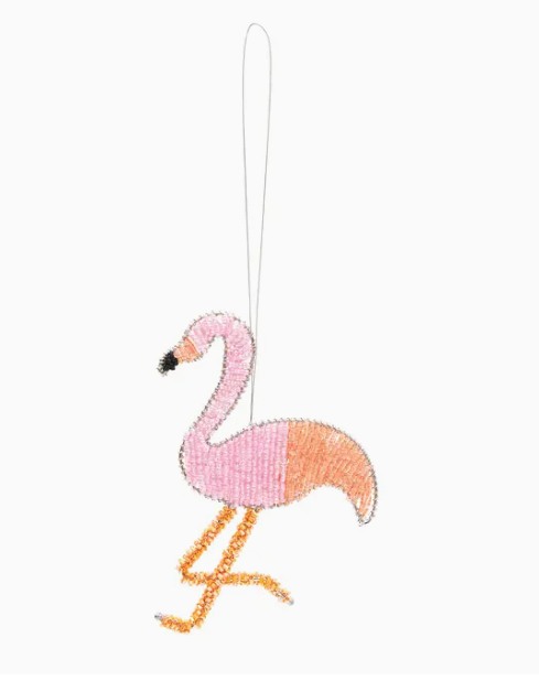 Christmas Pink Flamingo Glass Ornament