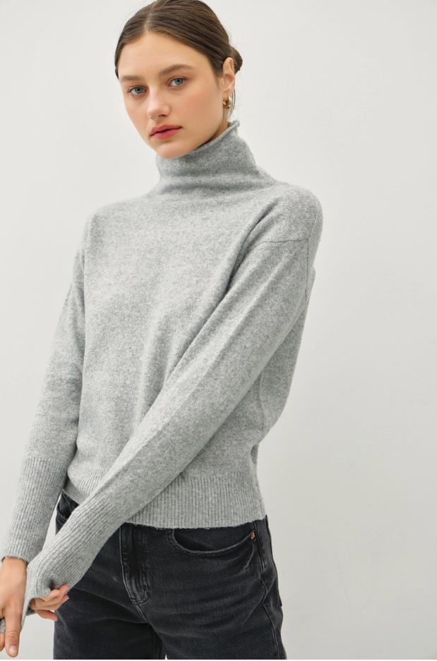 High Turtleneck Sweater with Raw Edge