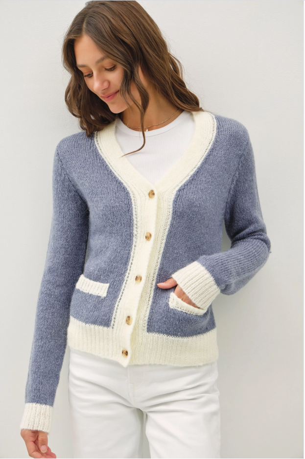 Two Tone Varsity Style Button Up Cardigan