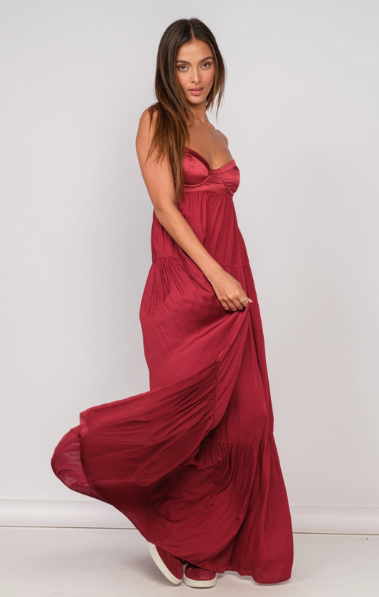 Elegant Silky Sleeveless Bra Top Maxi Dress