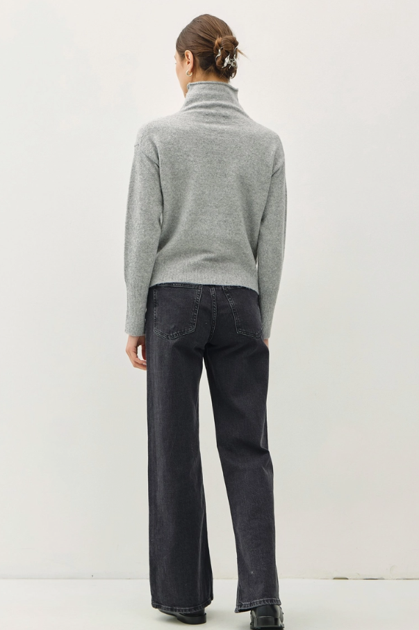 High Turtleneck Sweater with Raw Edge