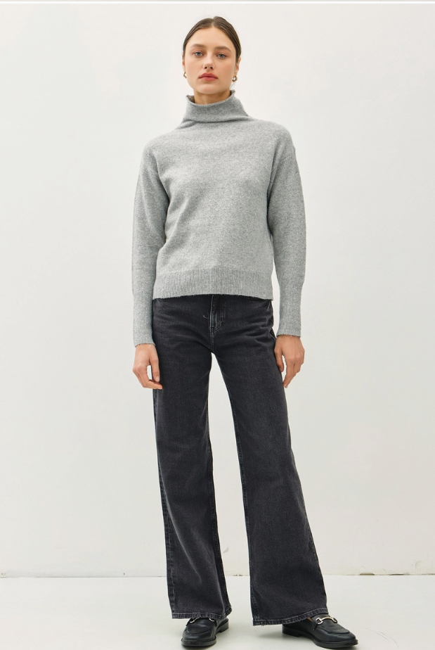 High Turtleneck Sweater with Raw Edge