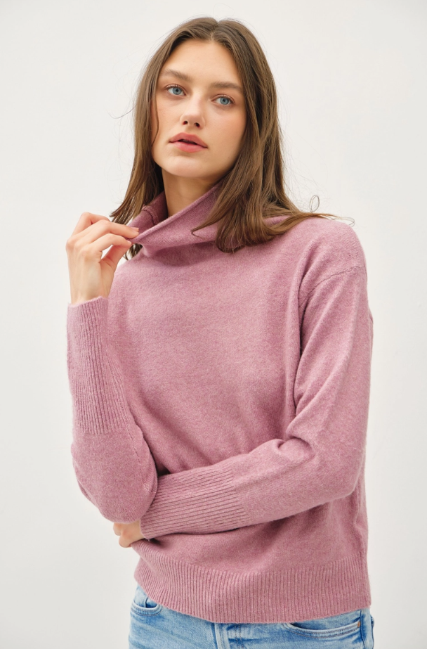 High Turtleneck Sweater with Raw Edge