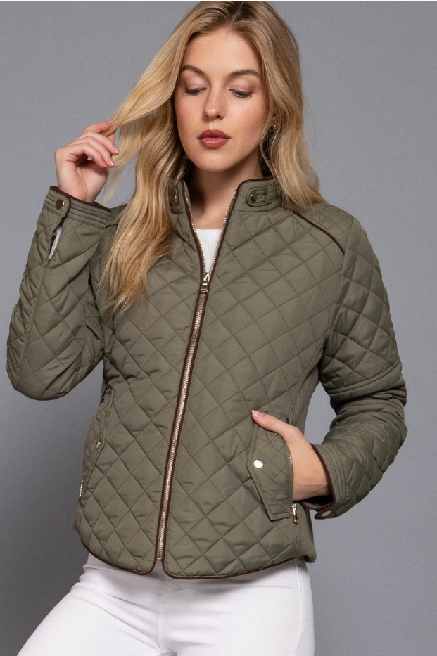 Suede Piping Detail Rib Quilted Padding Jacket