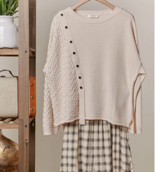 Button Trim Boat Neck Sweater