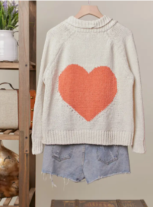 Collar Heart V-Neck Pocket Knit Cardigan