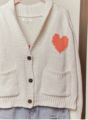 Collar Heart V-Neck Pocket Knit Cardigan