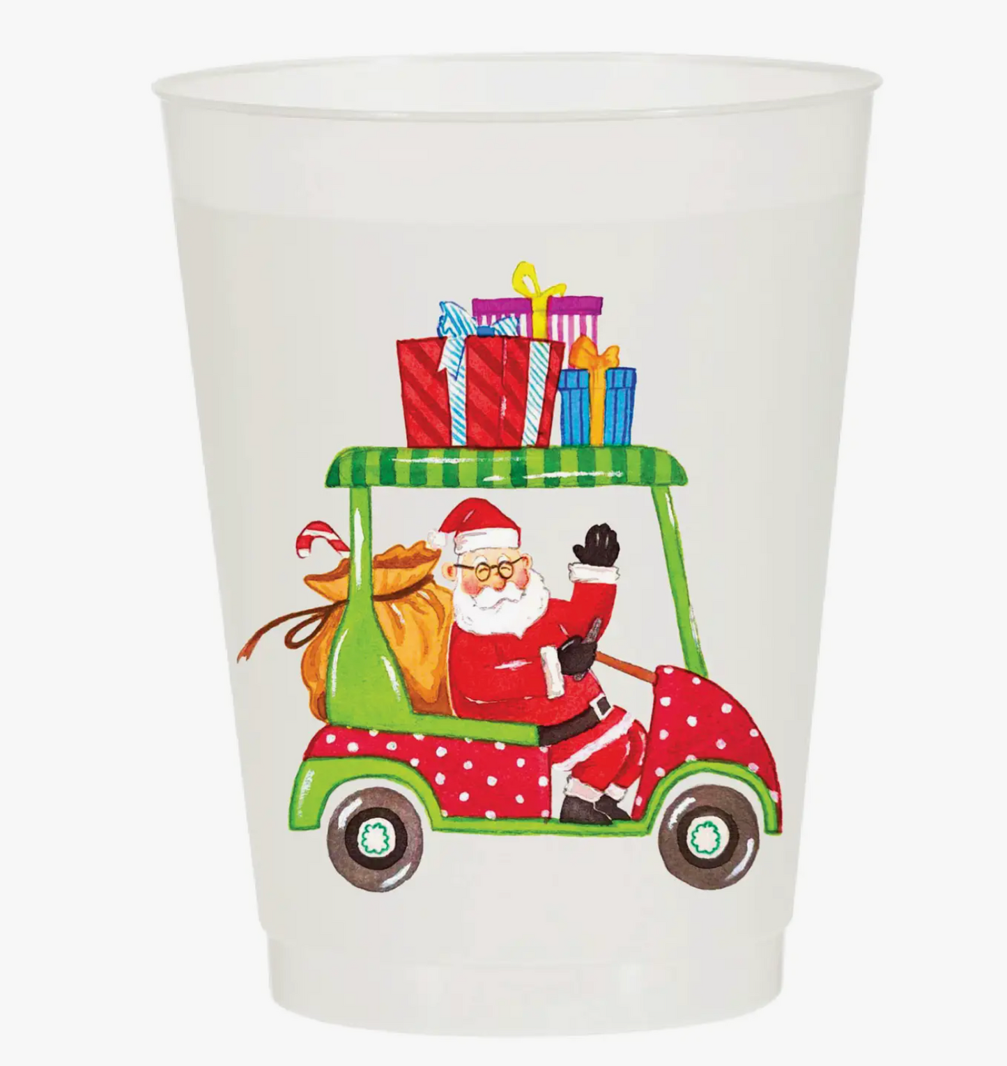 (set 10)Golf Cart Santa Frosted Cups (preorder)