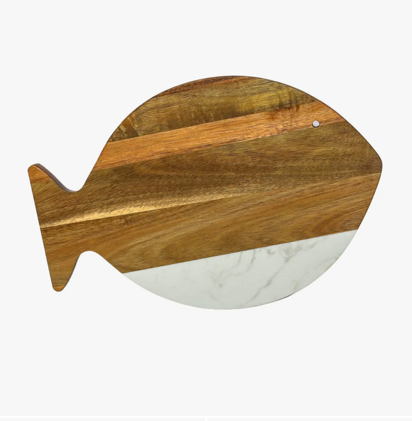 White Marble & Acacia Wood Fish Board, 11.75" X 7.75"