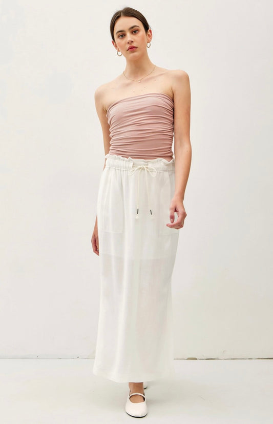 Elastic Drawstring Waist Linen Skirt