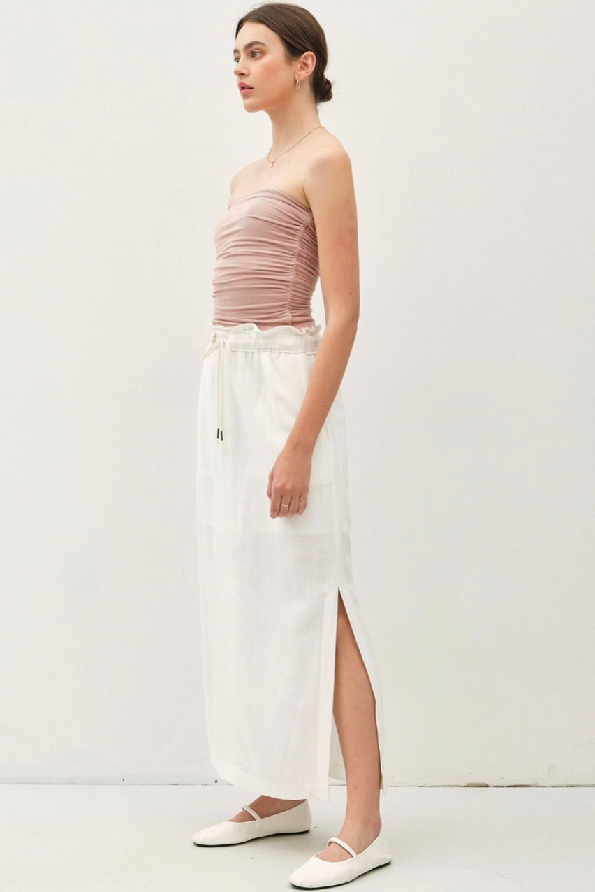 Elastic Drawstring Waist Linen Skirt