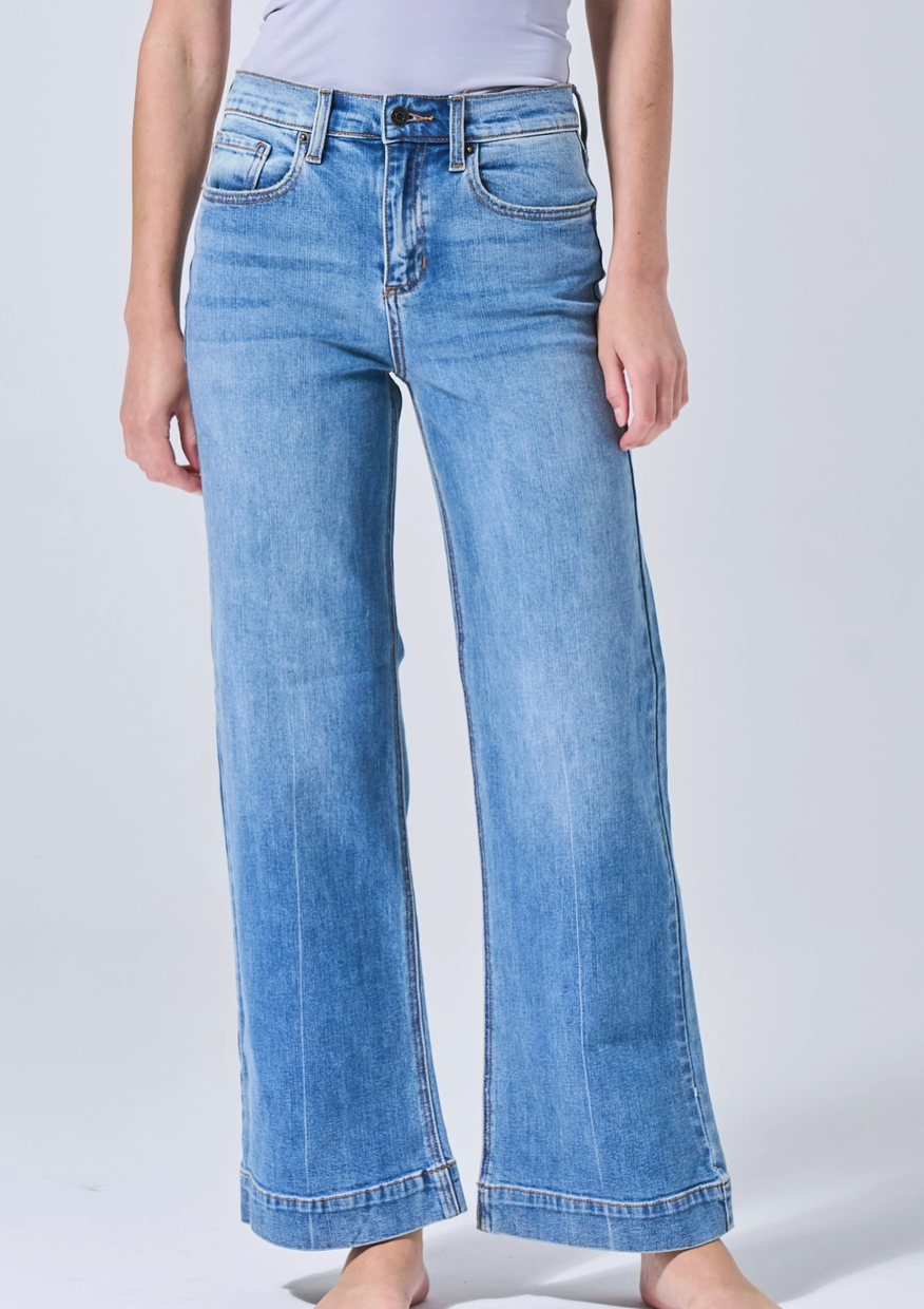 High Rise Slim Wide Leg Comfort Stretch Jeans