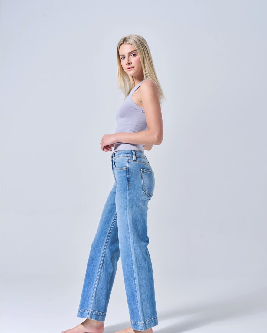 High Rise Slim Wide Leg Comfort Stretch Jeans