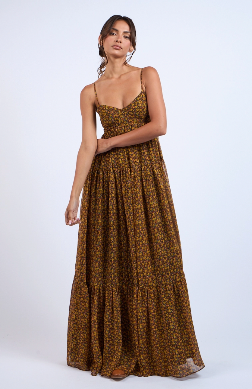 Ditsy Floral Open Back Hook & Eyes Maxi Dress