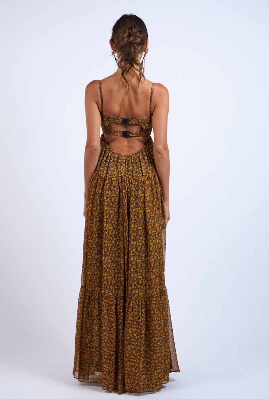 Ditsy Floral Open Back Hook & Eyes Maxi Dress