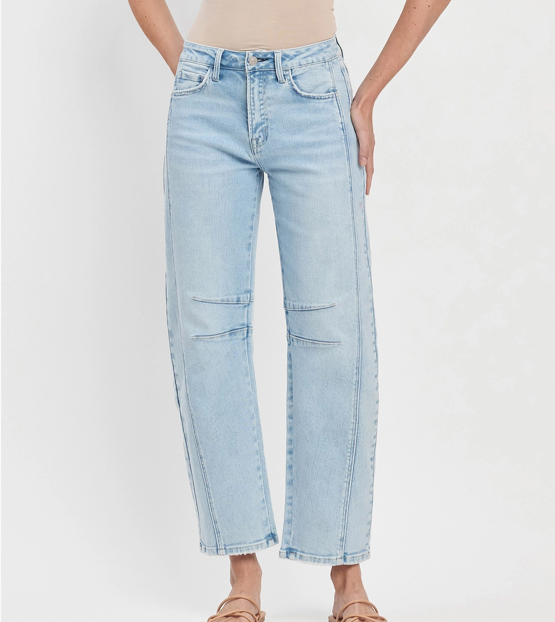 High Rise Seam Detail Barrel Leg Jeans